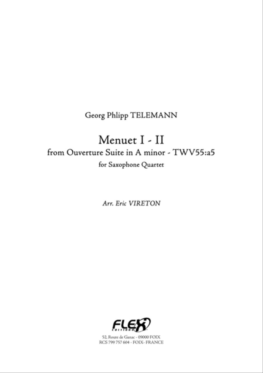 Menuet I - II from Ouverture Suite in A minor Saxophone Quartet scores gallery preview page 1