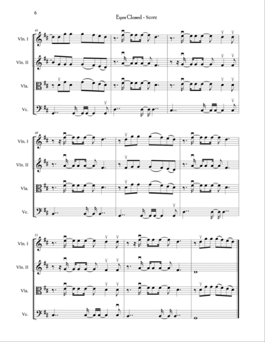 Eyes Closed String Quartet scores gallery preview page 6