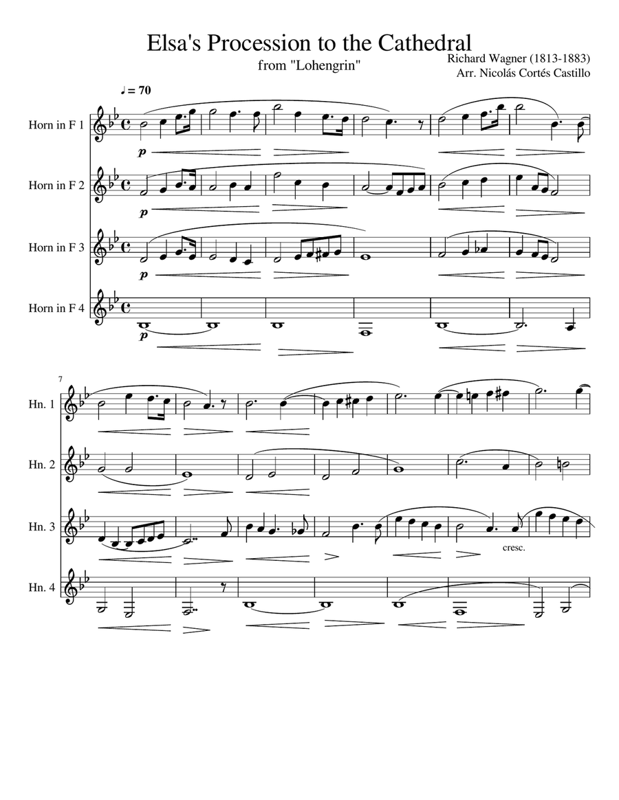 Richard Wagner - Elsa's Procession to the Cathedral - Horn Quartet French Horn Quartet scores gallery preview page 1