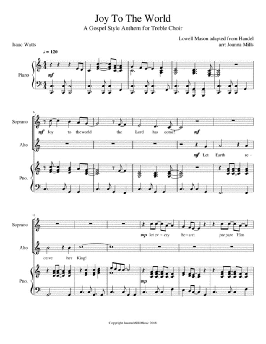 Joy To The World: A Gospel Style Anthem for Treble Choir 2-Part scores gallery preview page 1