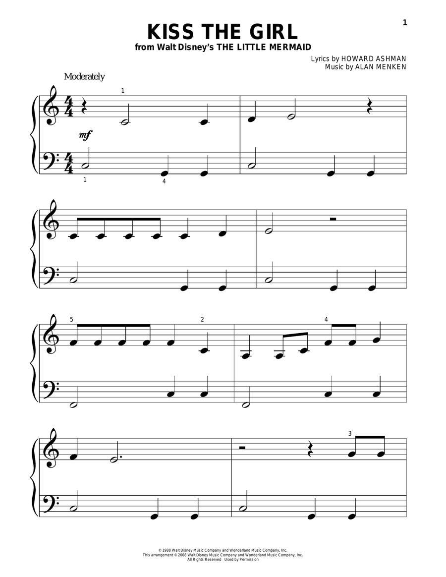 Kiss The Girl (from The Little Mermaid) Easy Piano scores gallery preview page 1