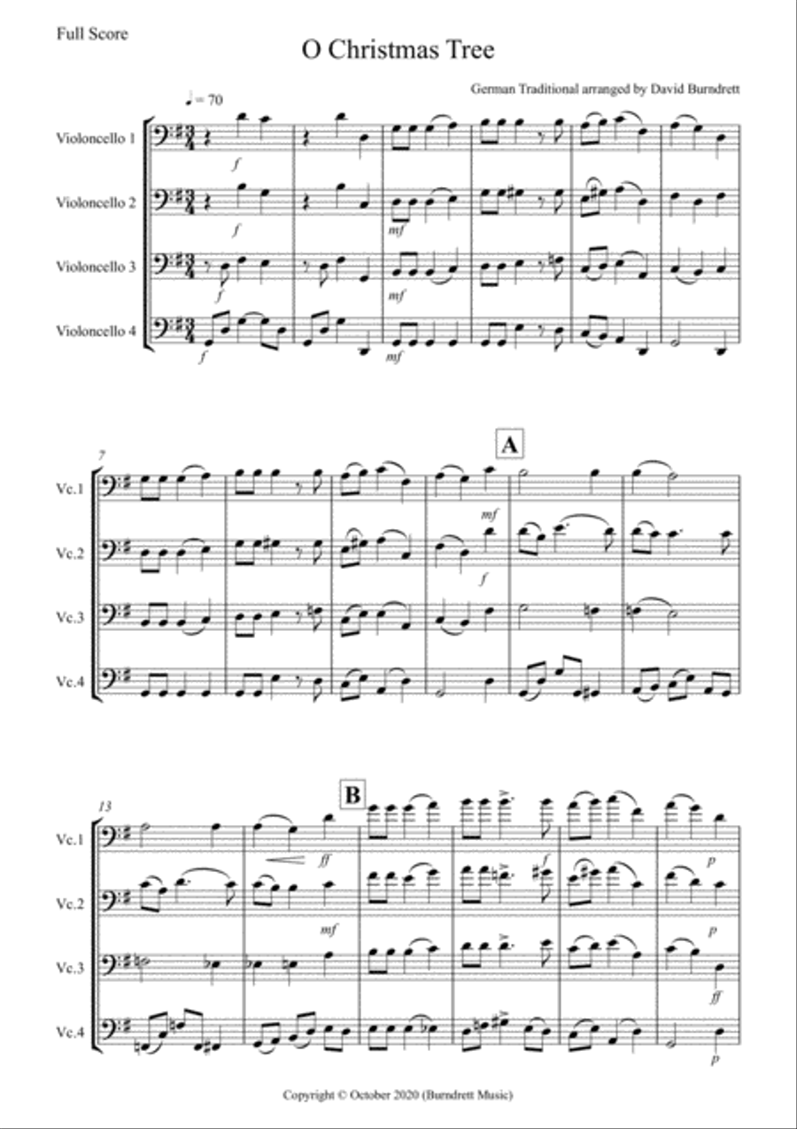 O Christmas Tree for Cello Quartet Cello Solo scores gallery preview page 1