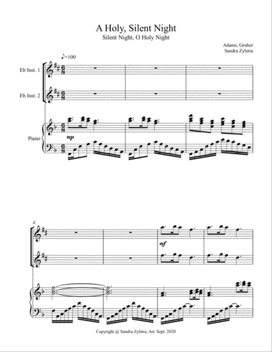 A Holy, Silent Night (treble Eb instrument duet) Woodwind Duet scores gallery preview page 2