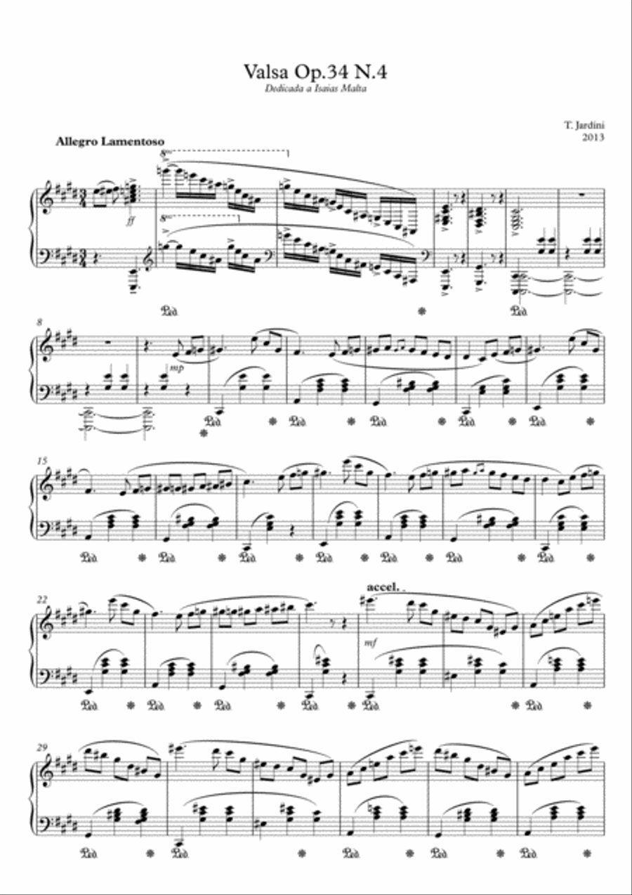 Op.34 Waltz N.4 Allegro Lamentoso in C Sharp Minor Piano Solo scores gallery preview page 1