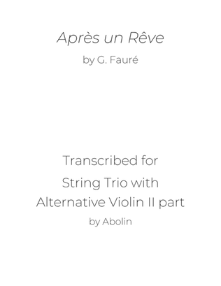 Book cover for Fauré: Après un Rêve - String Trio, or 2 Violins and Cello