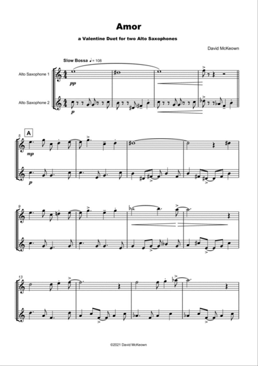 Amor, (Portuguese for Love), Alto Saxophone Duet Woodwind Duet scores gallery preview page 2