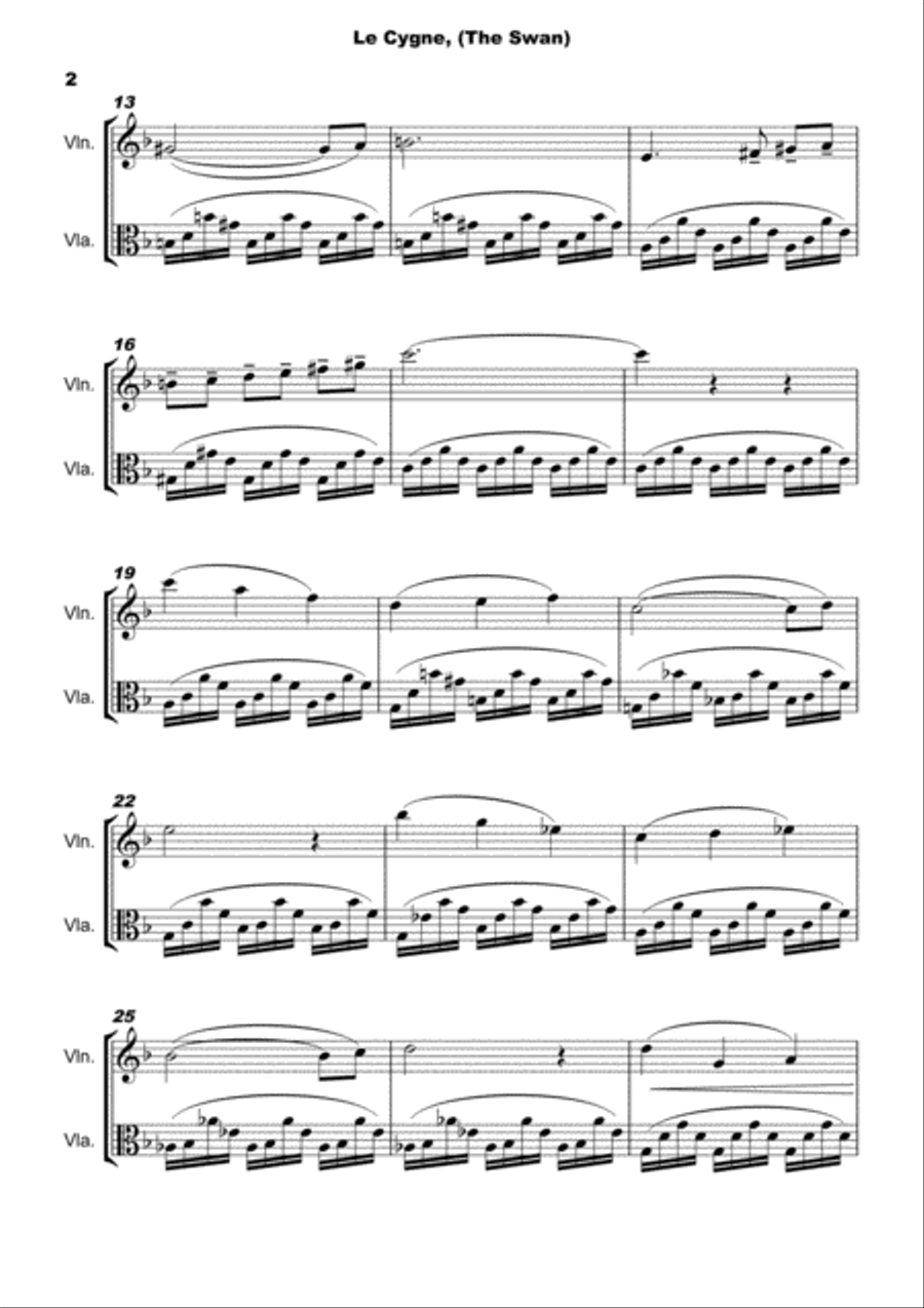 The Swan, (Le Cygne), by Saint-Saens, Duet for Violin and Viola String Duet scores gallery preview page 2