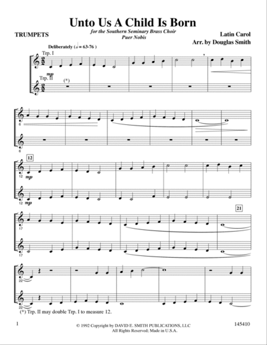 Unto Us A Child Is Born Brass Quartet scores gallery preview page 6