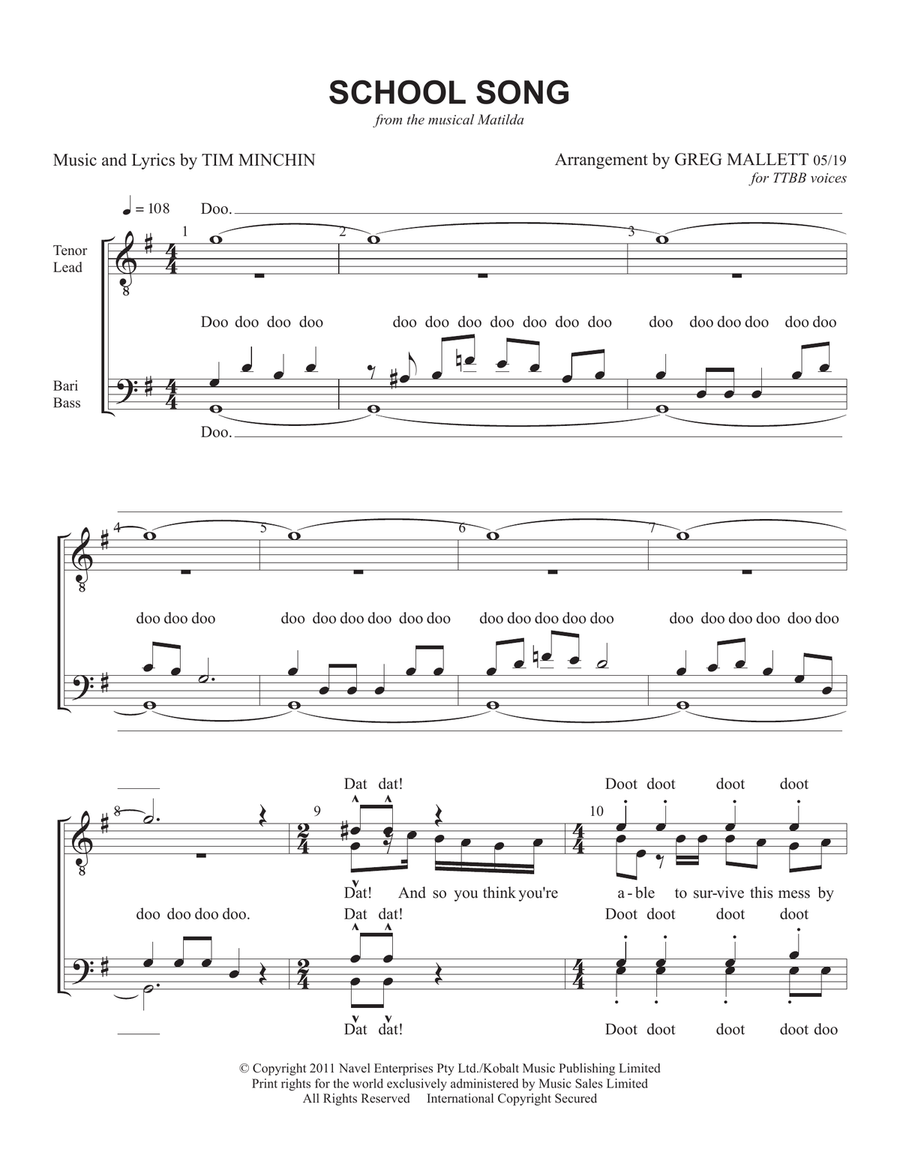 School Song School Song TTBB scores gallery preview page 1