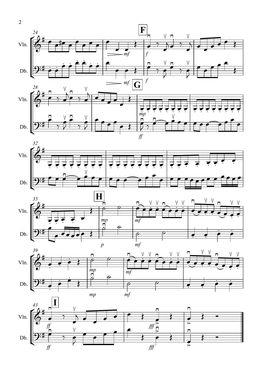 Eine Kleine Nachtmusik (1st movement) for Violin and Double Bass Duet String Duet scores gallery preview page 2