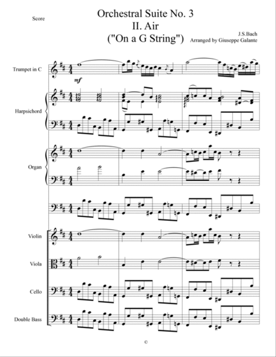 Orchestral Suite No.3 in D Major, BWV 1068: II. Air (“On a G String”) Chamber Music scores gallery preview page 2