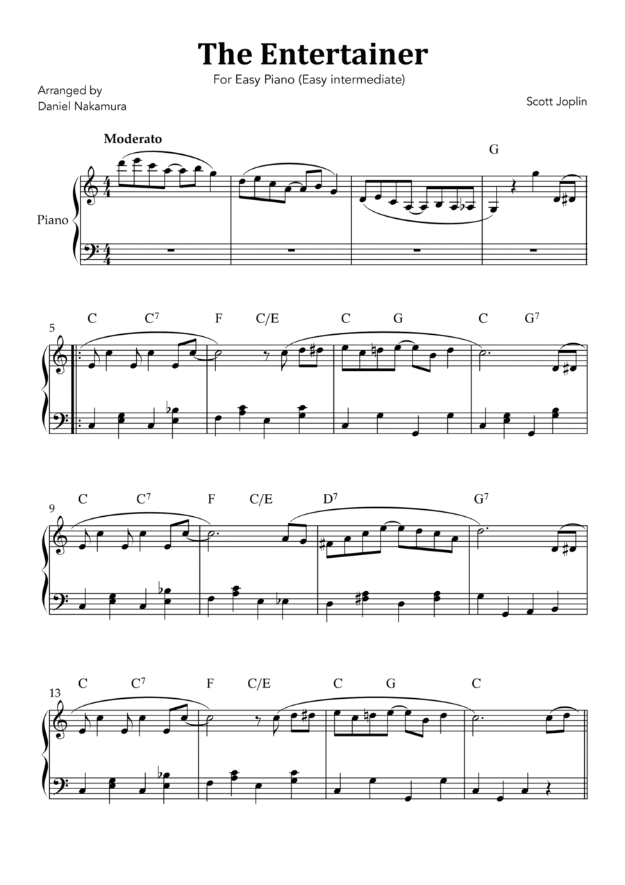 The Entertainer for Easy Piano (easy intermediate) Easy Piano scores gallery preview page 1