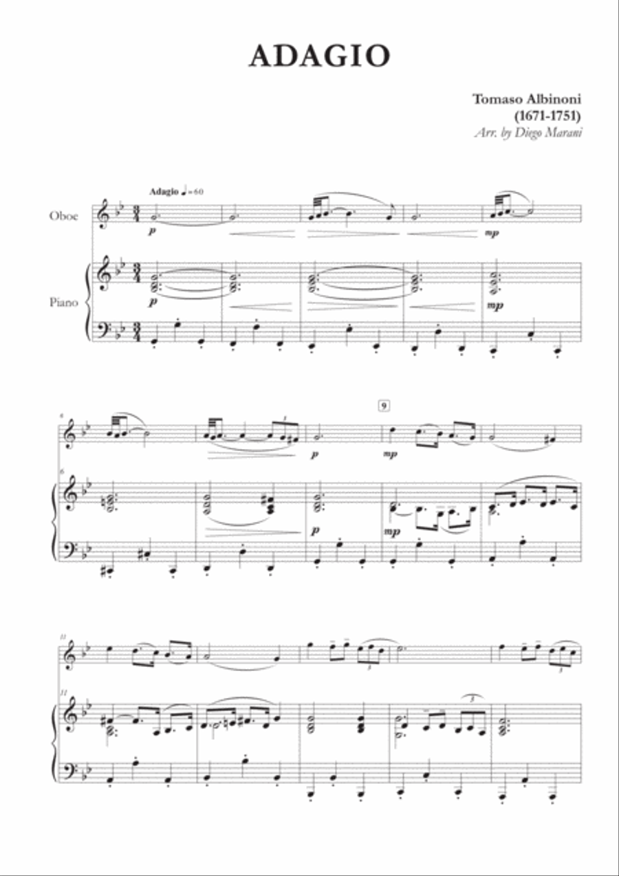 Albinoni's Adagio for Oboe and Piano Piano scores gallery preview page 2