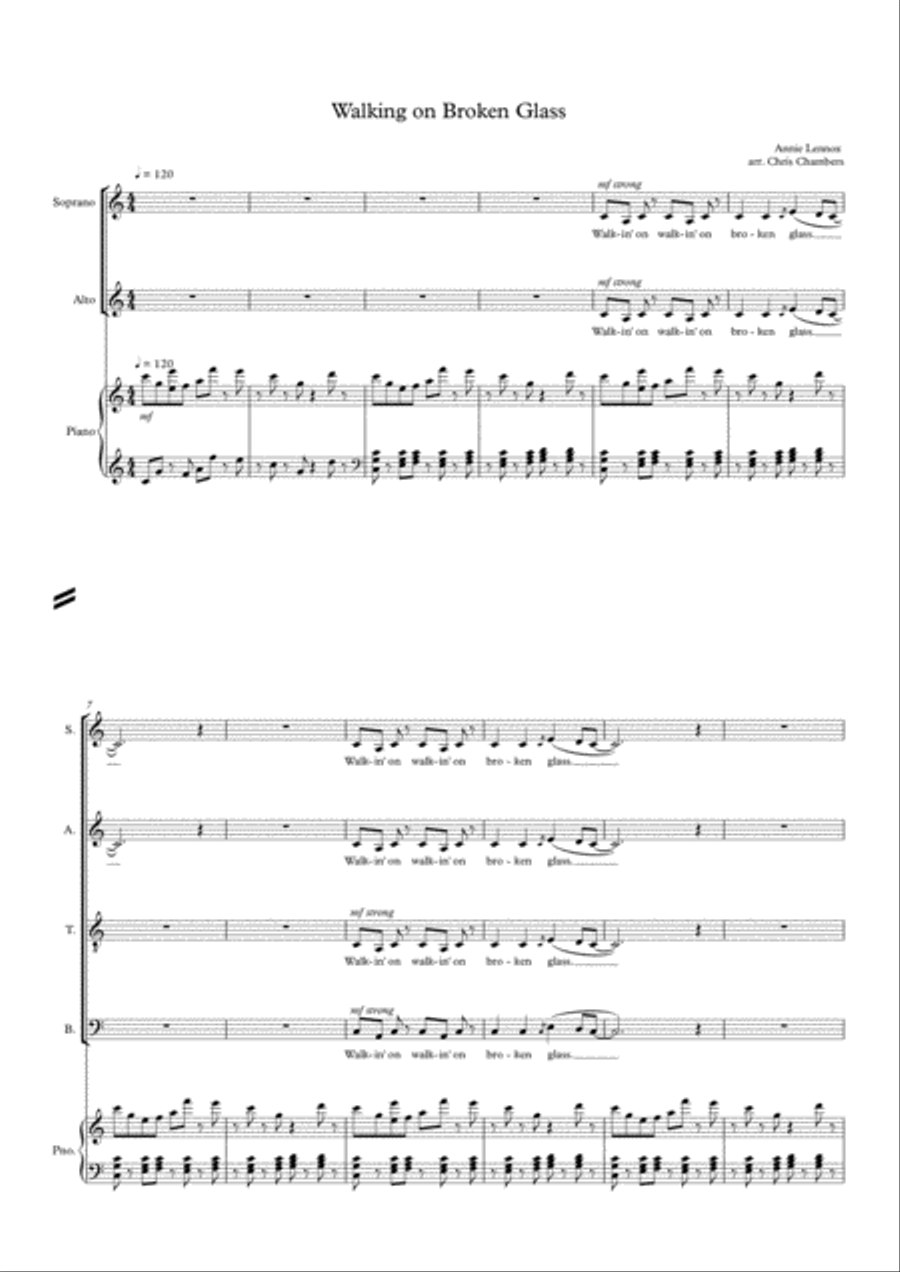 Walking On Broken Glass 4-Part scores gallery preview page 1