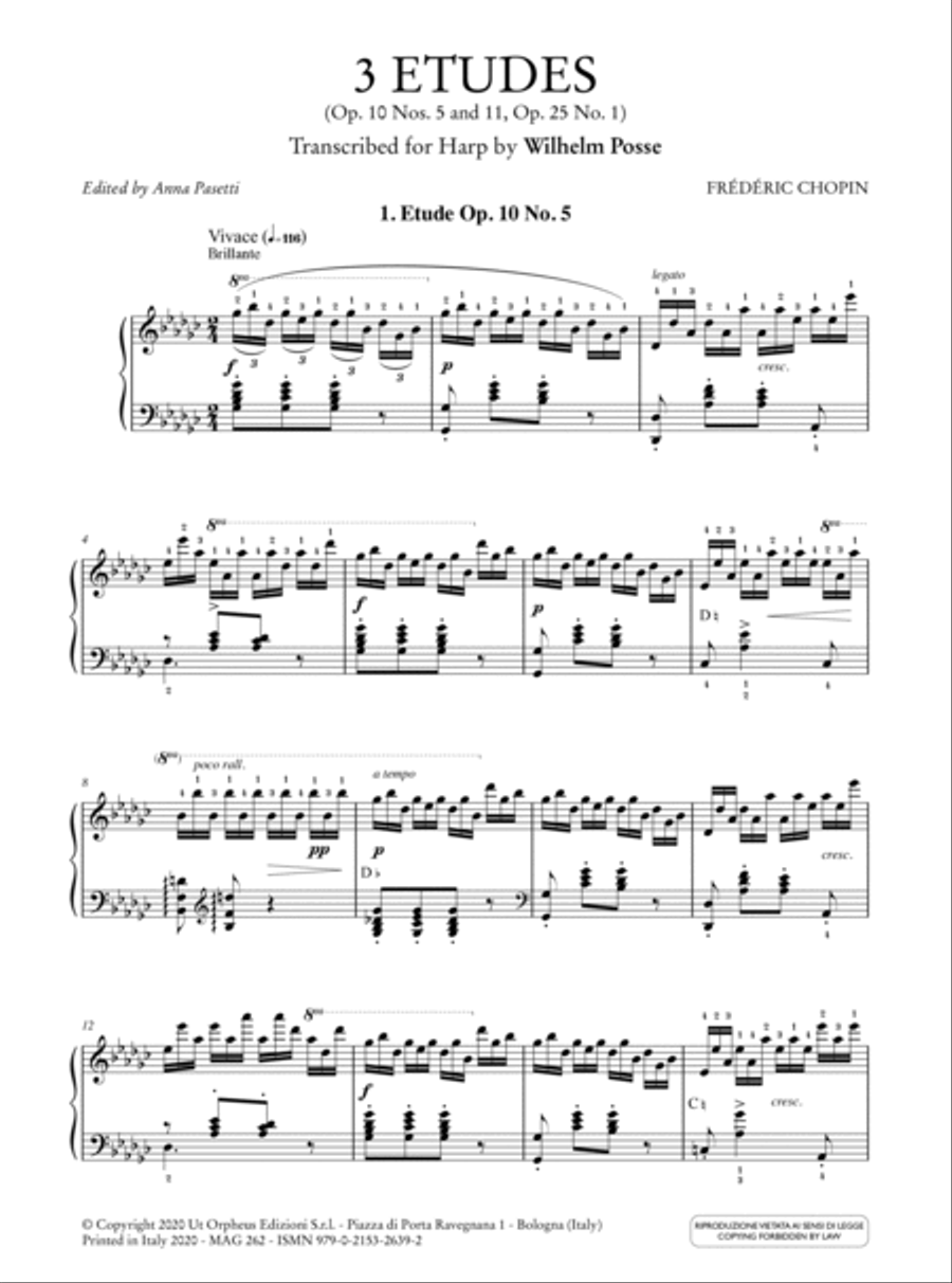 3 Etudes (Op. 10 Nos. 5 and 11, Op. 25 No. 1) for Harp. Transcription by Wilhelm Posse (1852-1925) Harp scores gallery preview page 2
