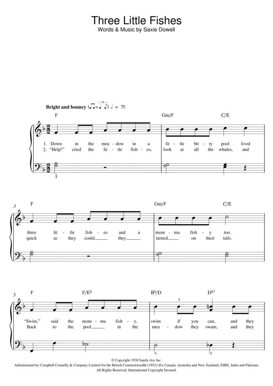 Three Little Fishes Easy Piano scores gallery preview page 1