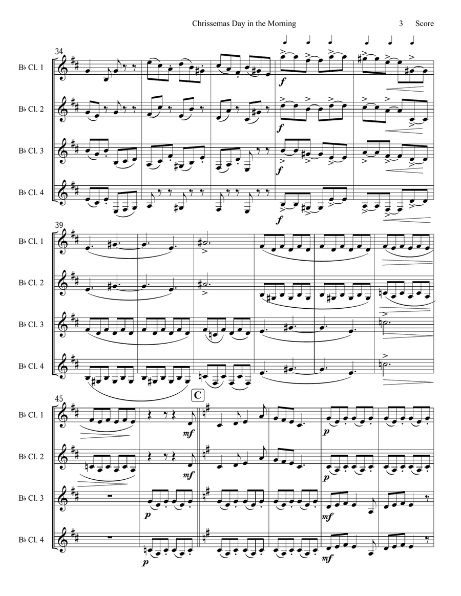 Chrissemas Day in the Morning or Northumbrian Pipe-Tune - Clarinet Quartet Clarinet Quartet scores gallery preview page 4