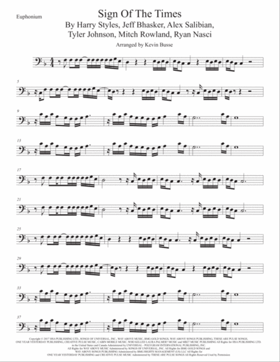Sign Of The Times Euphonium scores gallery preview page 1