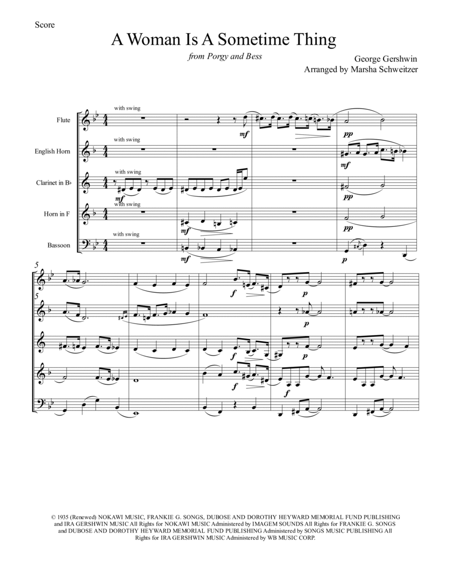 A Woman Is A Sometime Thing Woodwind Quintet scores gallery preview page 1