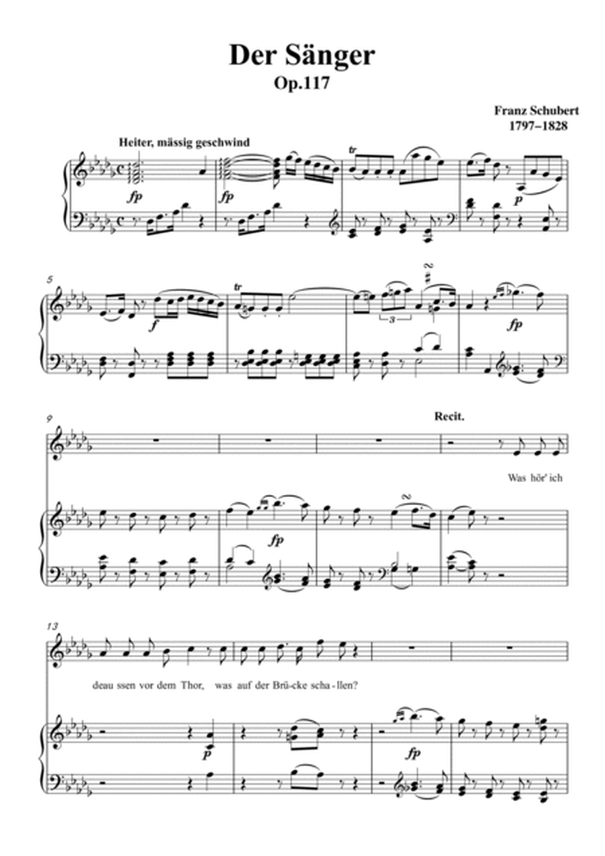 Schubert-Der Sänger,Op.117 in bD for Vocal and Piano