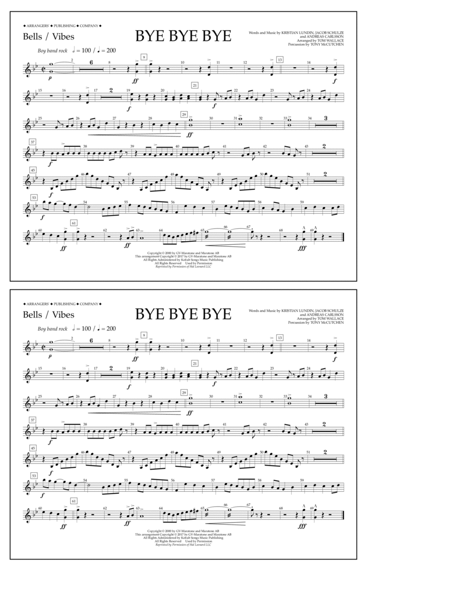 Bye Bye Bye (arr. Tom Wallace) - Bells/Vibes Vibraphone scores gallery preview page 1