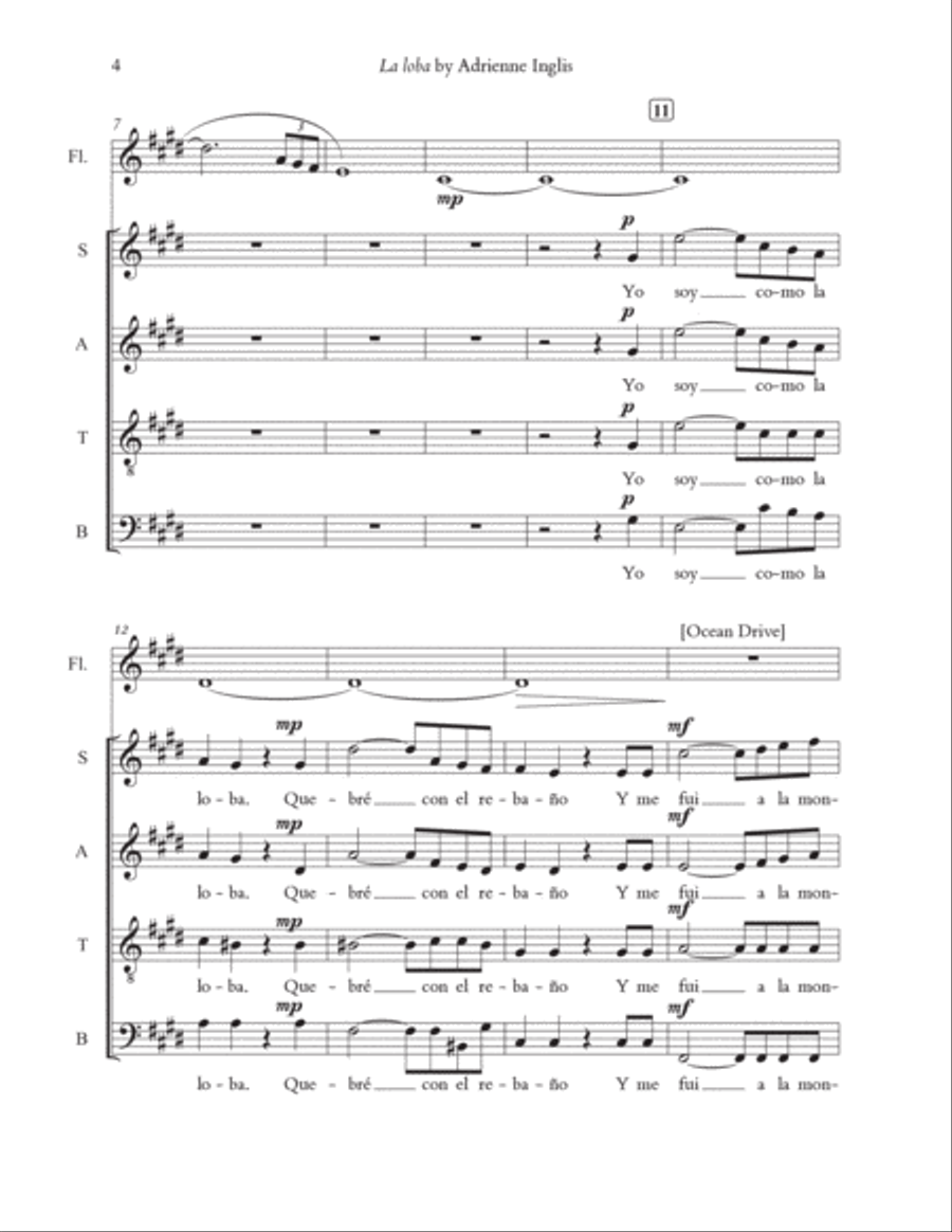 La loba (The Wolf) for SATB and flute 4-Part scores gallery preview page 4
