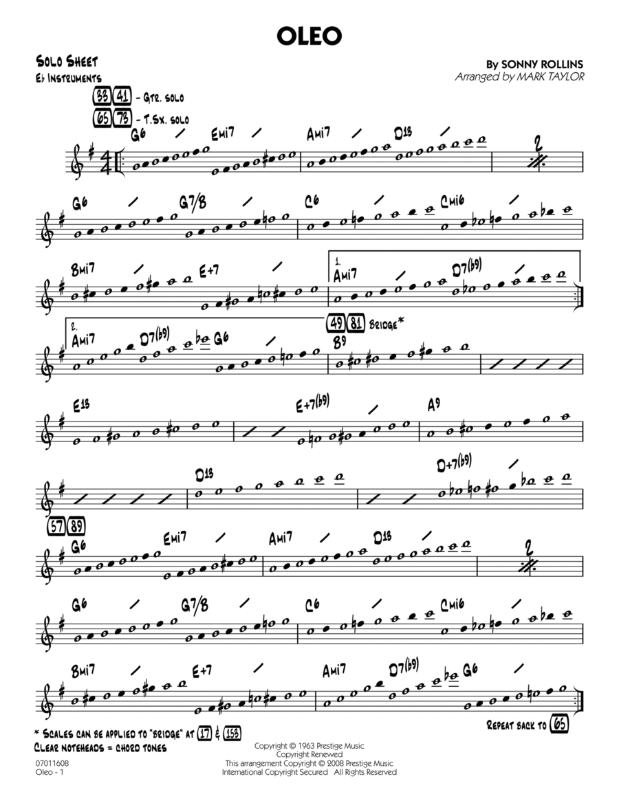 Oleo - Eb Solo Sheet