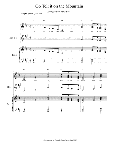 Go Tell it on the Mountain - Vocal trio French Horn and piano image number null