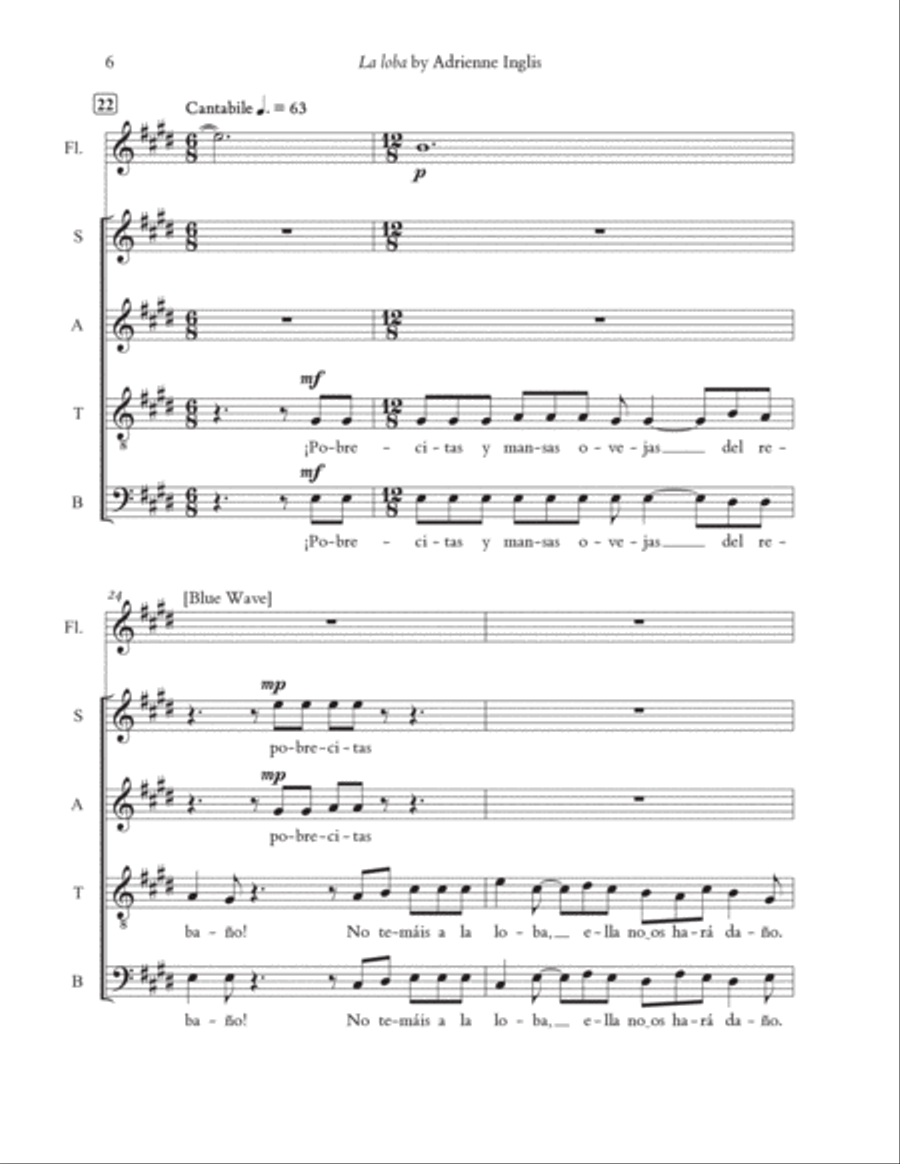 La loba (The Wolf) for SATB and flute 4-Part scores gallery preview page 6