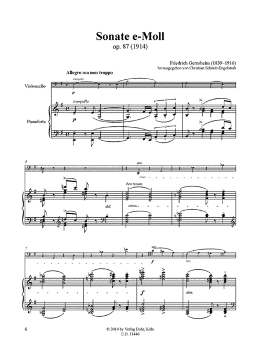 Sonate für Violoncello und Pianoforte e-Moll op. 87 (1914) (Erstdruck) Piano scores gallery preview page 2