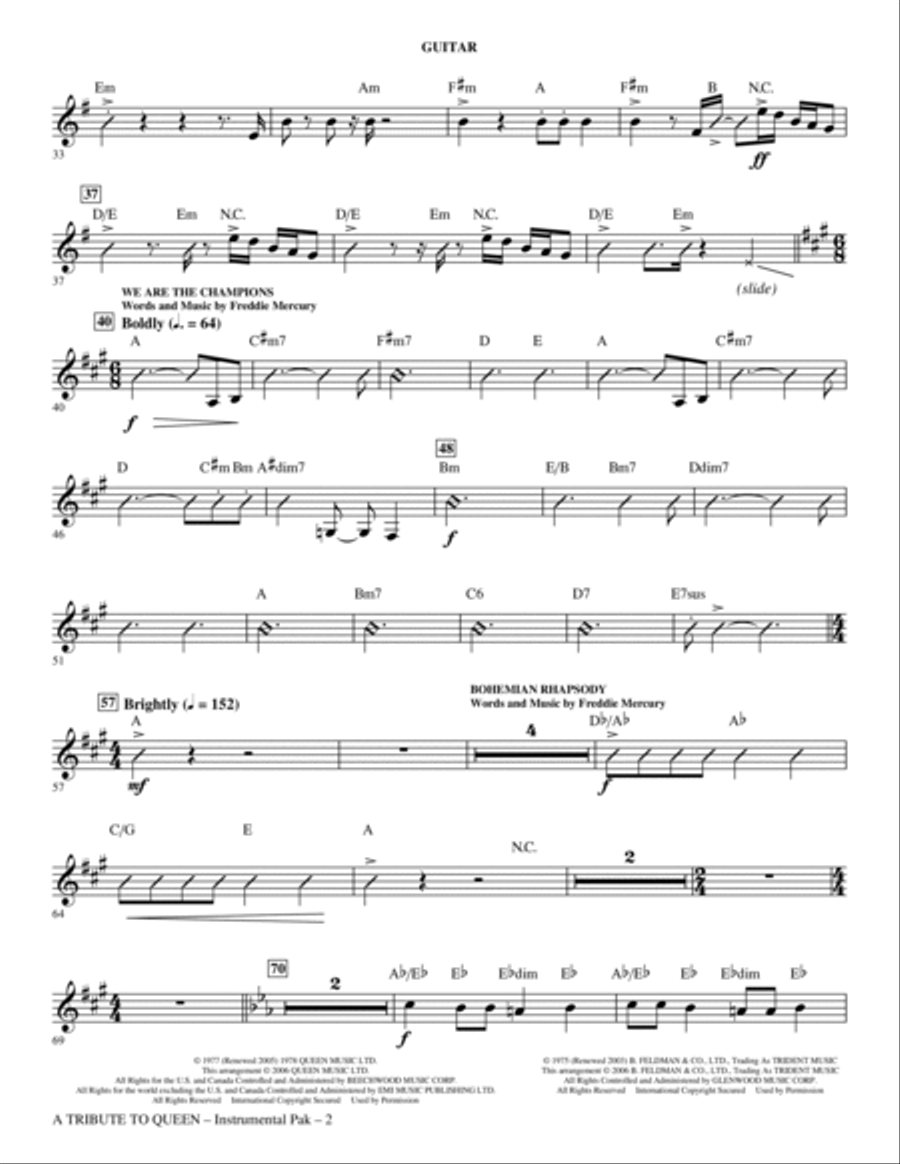 A Tribute To Queen (Medley) (arr. Mark Brymer) - Guitar Choir scores gallery preview page 2