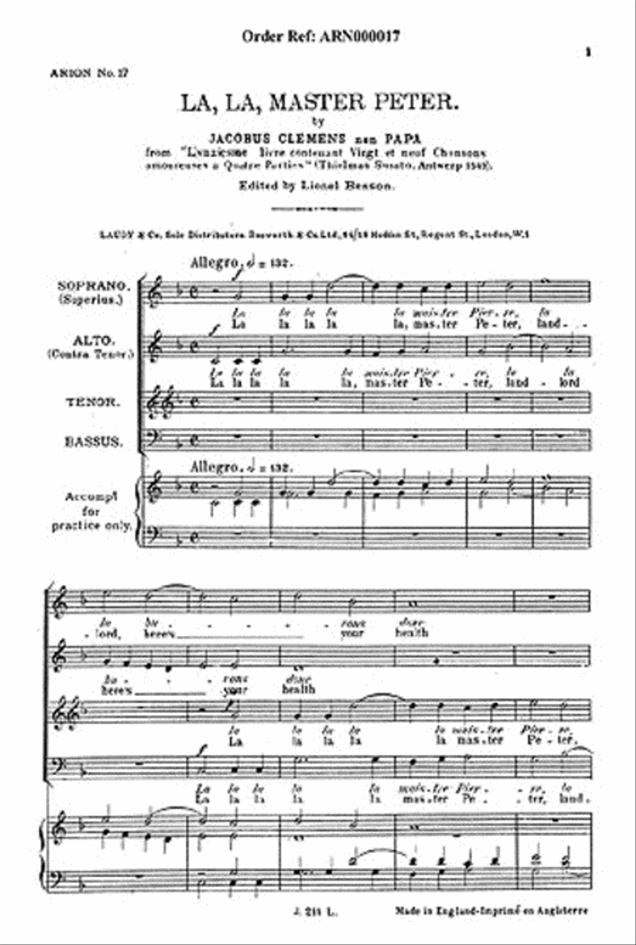La La Master Peter 4-Part scores gallery preview page 1