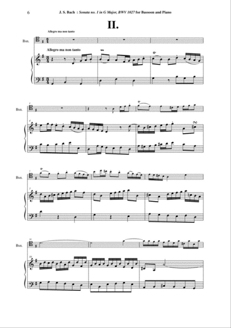 J. S. Bach: Viola da Gamba Sonata no. I in G major, BWV 1027, arranged for bassoon and piano Bassoon scores gallery preview page 6