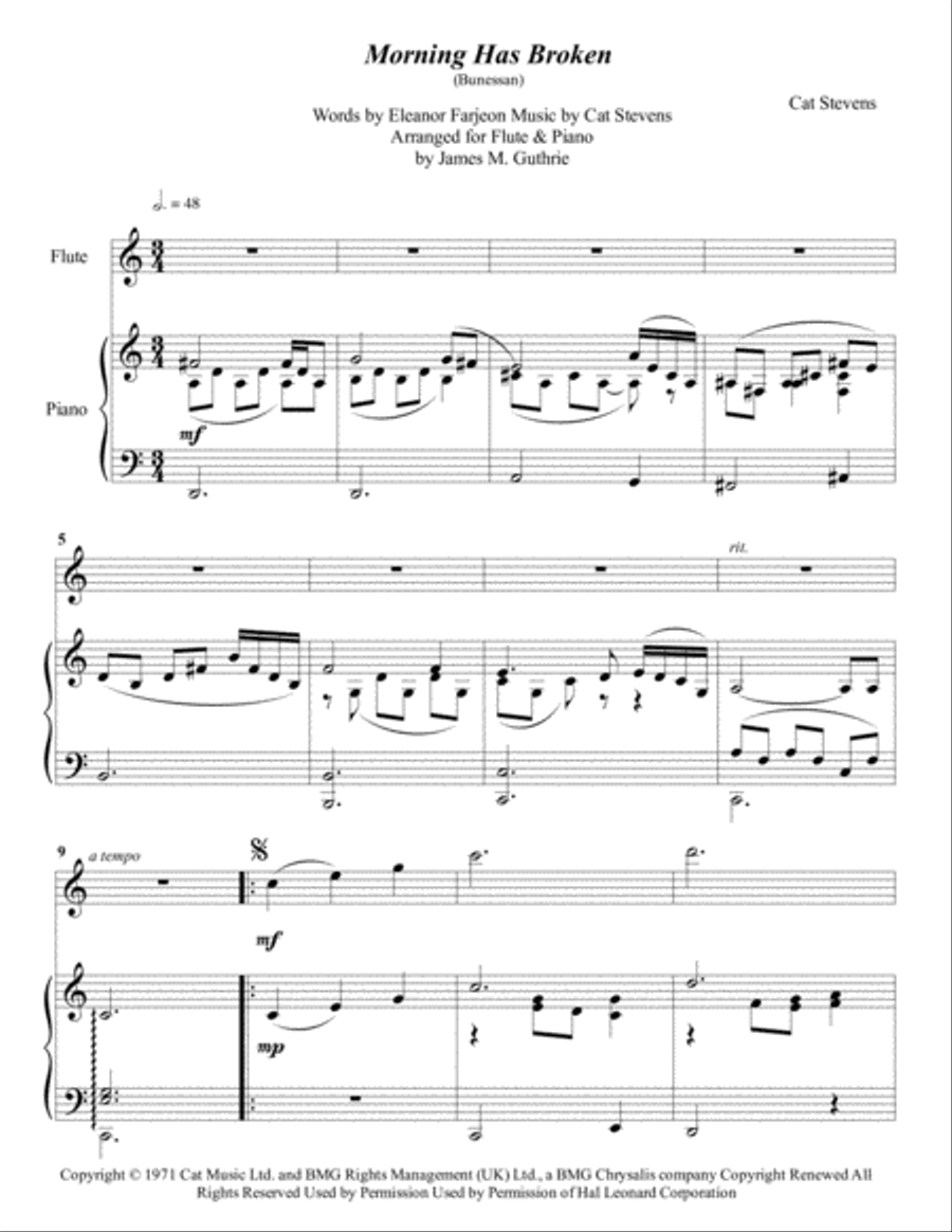 Morning Has Broken Flute Solo scores gallery preview page 1