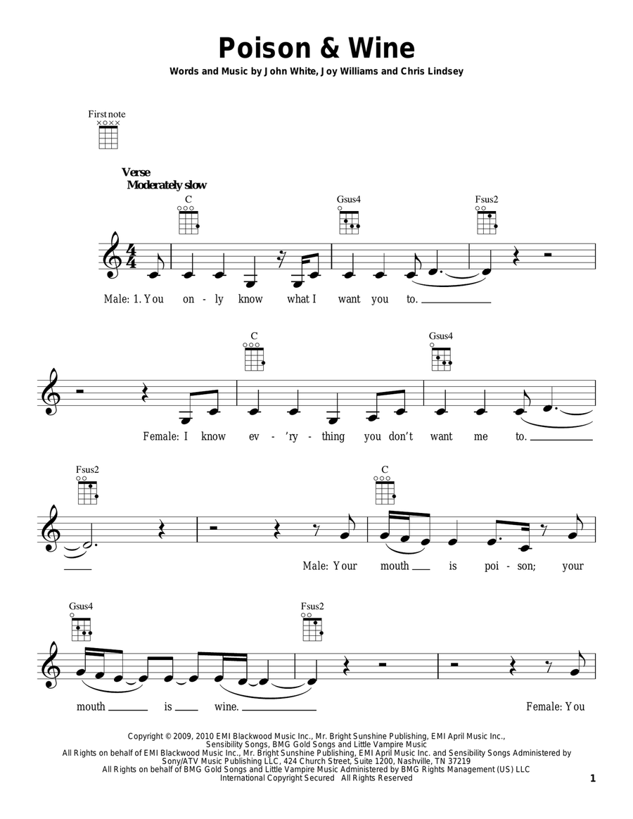 Poison and Wine Ukulele scores gallery preview page 1