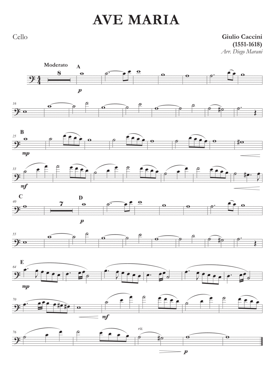Ave Maria by Caccini-Vavilov for Cello and Piano Piano scores gallery preview page 1