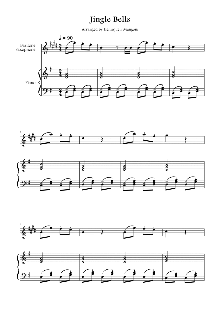 Jingle Bells Baritone Saxophone scores gallery preview page 1