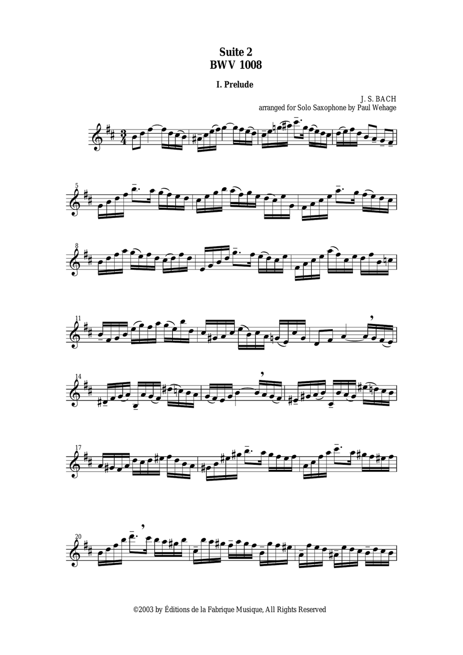 Bach cello suite alto outlet sax