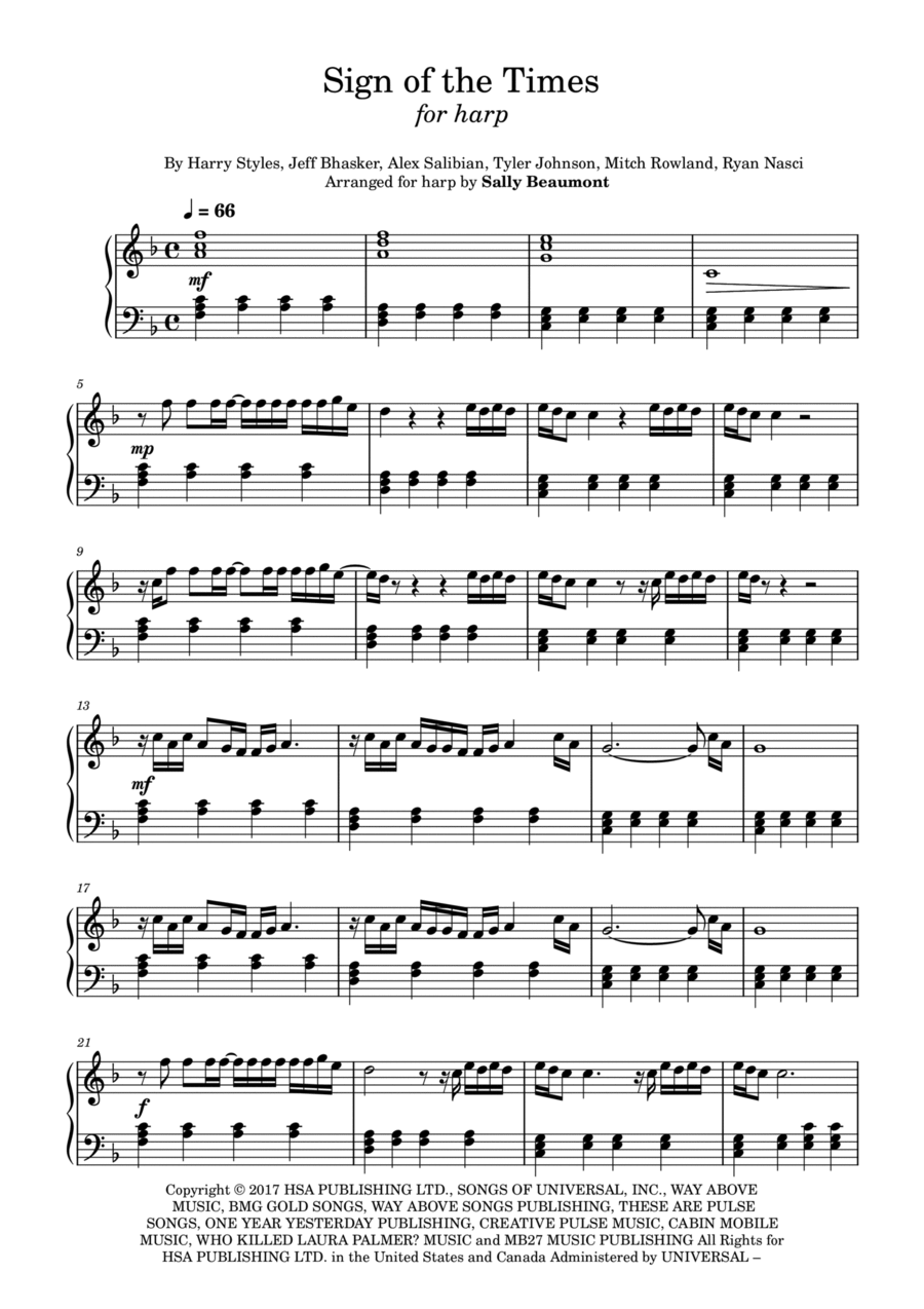 Sign Of The Times Sign Of The Times Harp scores gallery preview page 1