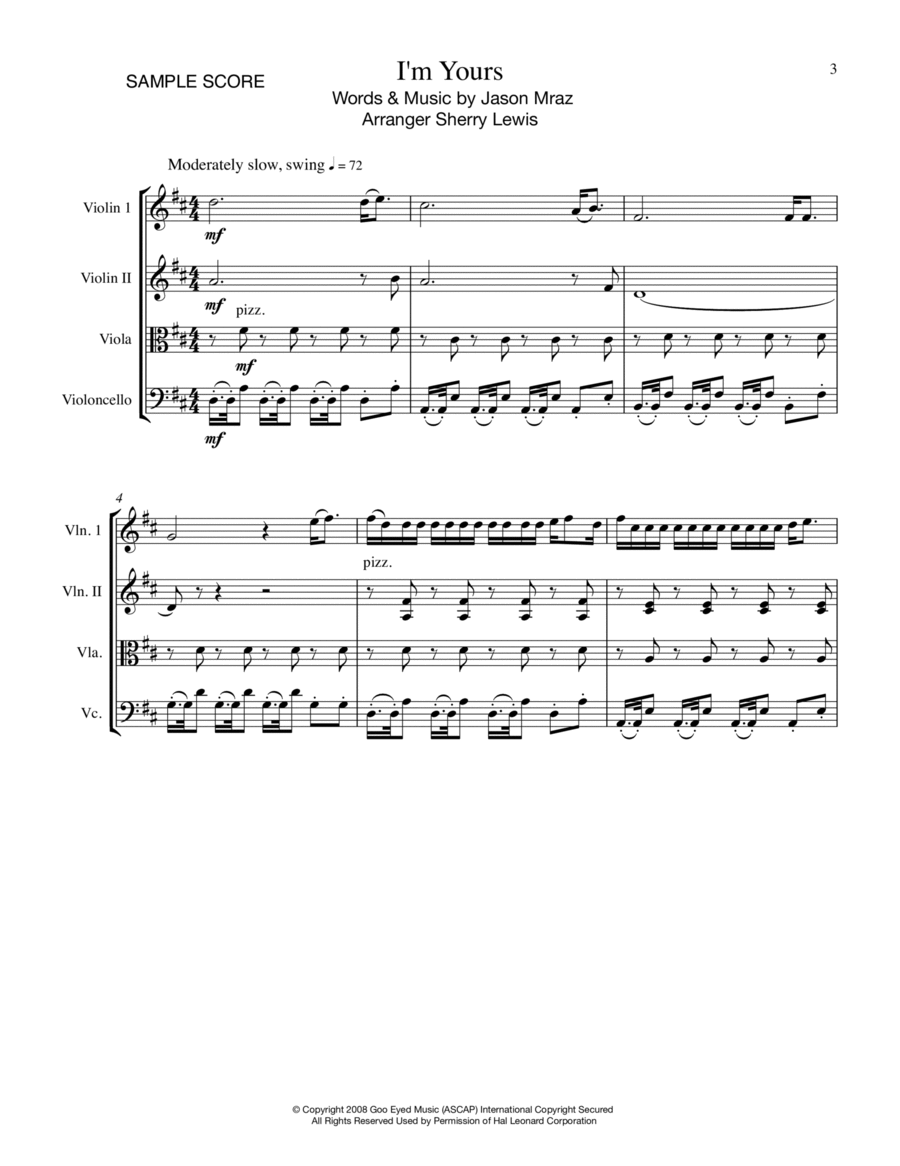 I'm Yours String Quartet scores gallery preview page 1