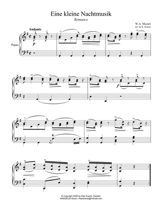 Romance from Eine kleine Nachtmusik for piano solo (easy abridged)