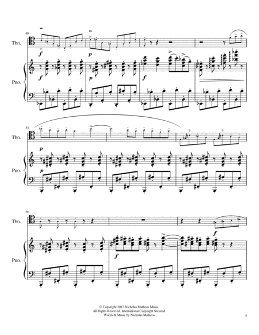 Morning, Noon, and Night in Paris for Trombone and Piano (Tenor Clef) Small Ensemble scores gallery preview page 6