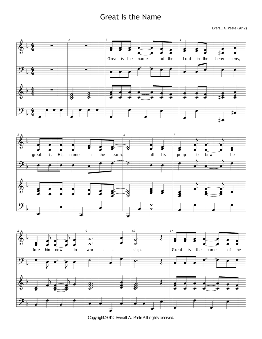 Great Is the Name (Jer. 10:6; Acts 4:12) - Choir Version (Includes unlimited license to copy) 4-Part scores gallery preview page 1