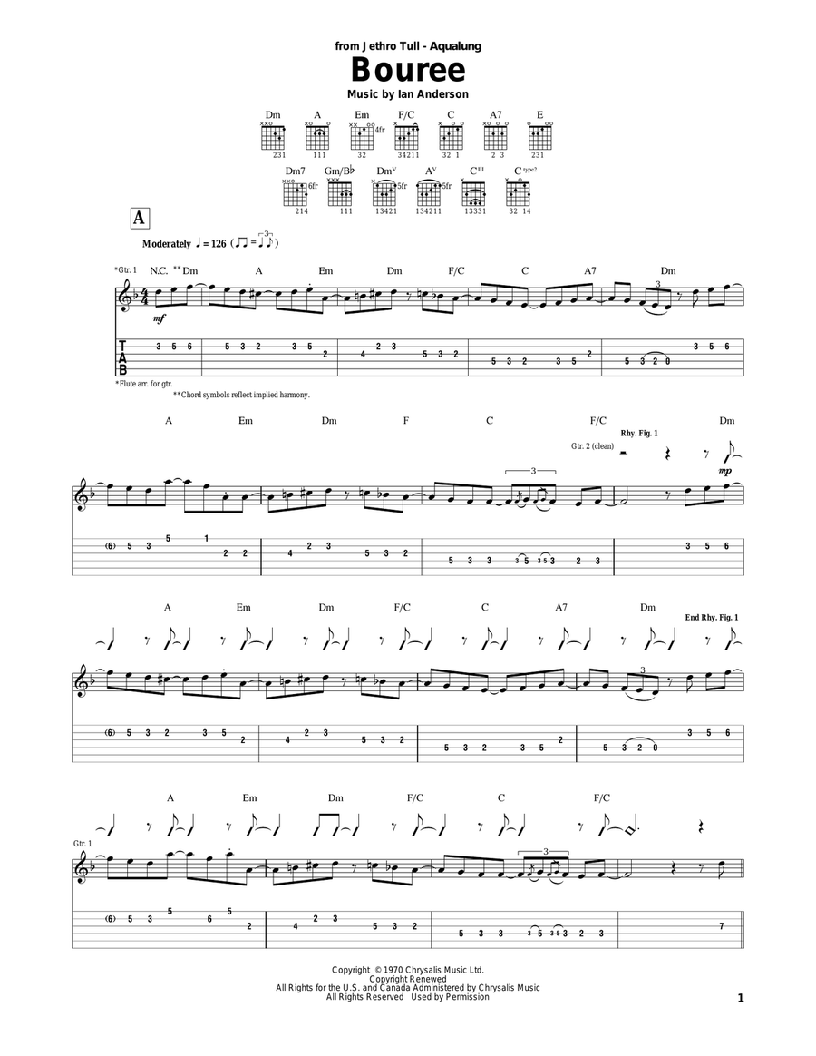 Bouree Acoustic Guitar scores gallery preview page 1