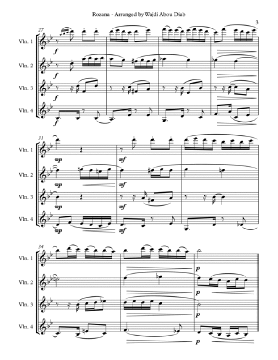 AL ROZANA (arabic song) - Violin quartet String Quartet scores gallery preview page 3
