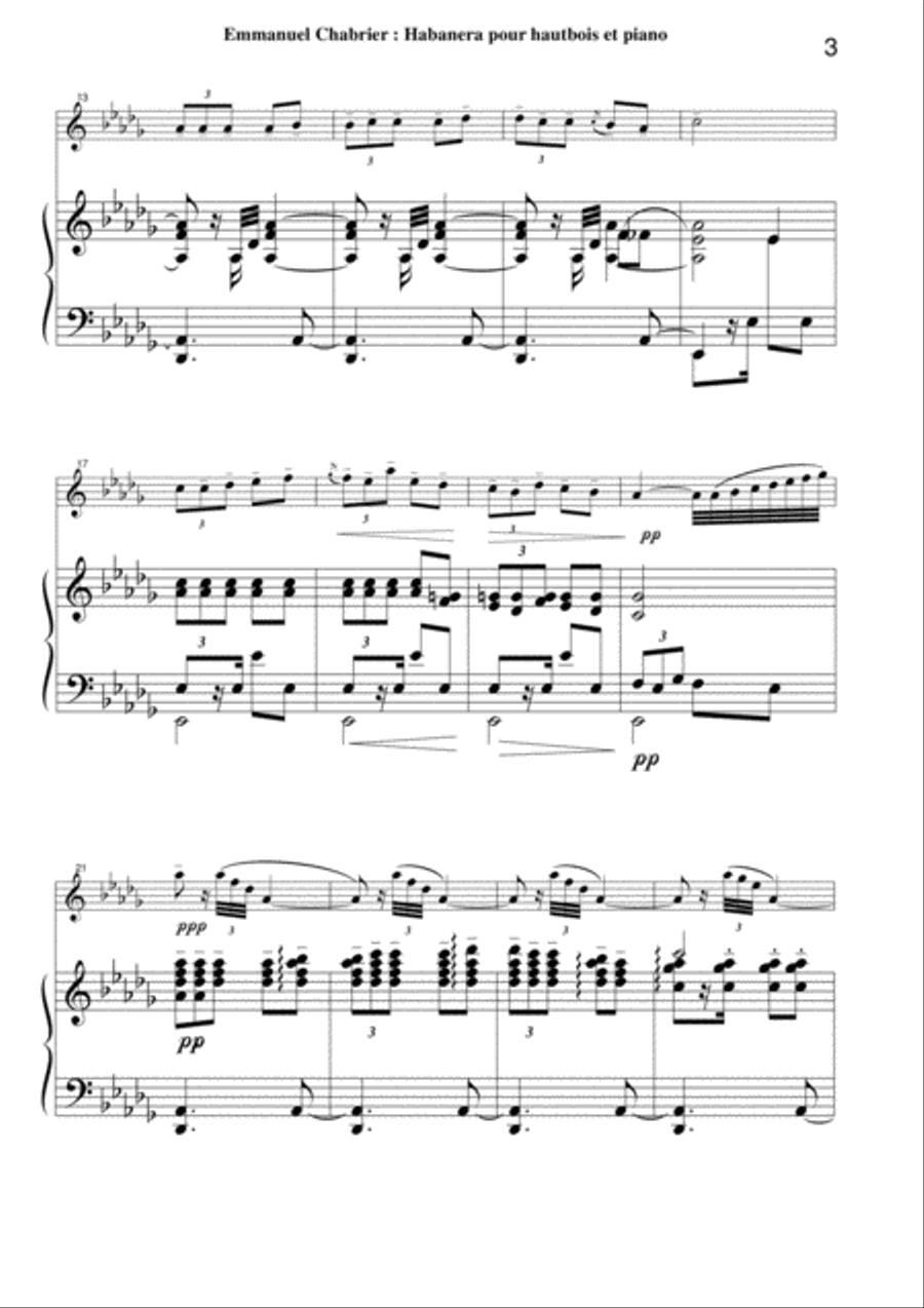 Emmanuel Chabrier: Habanera arranged for oboe and piano Piano scores gallery preview page 3