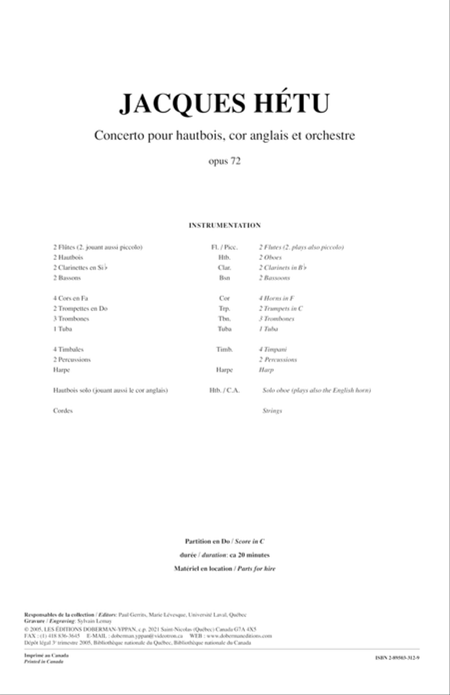 Concerto pour hautbois, cor anglais et orchestre op. 72 (score) Orchestra scores gallery preview page 1