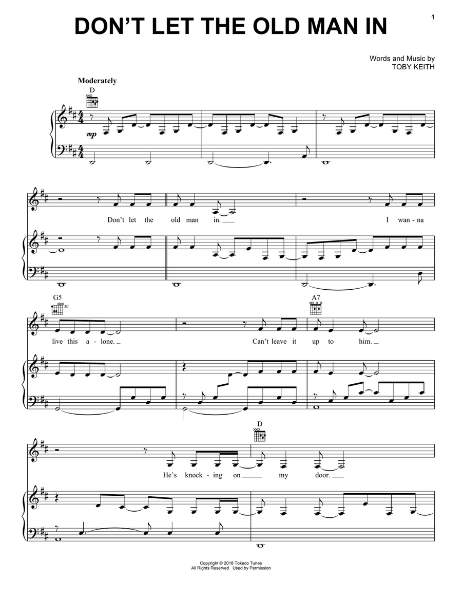 Don't Let The Old Man In Piano, Vocal, Guitar scores gallery preview page 1