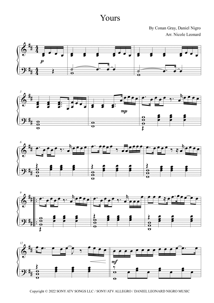 Yours Piano Solo scores gallery preview page 1