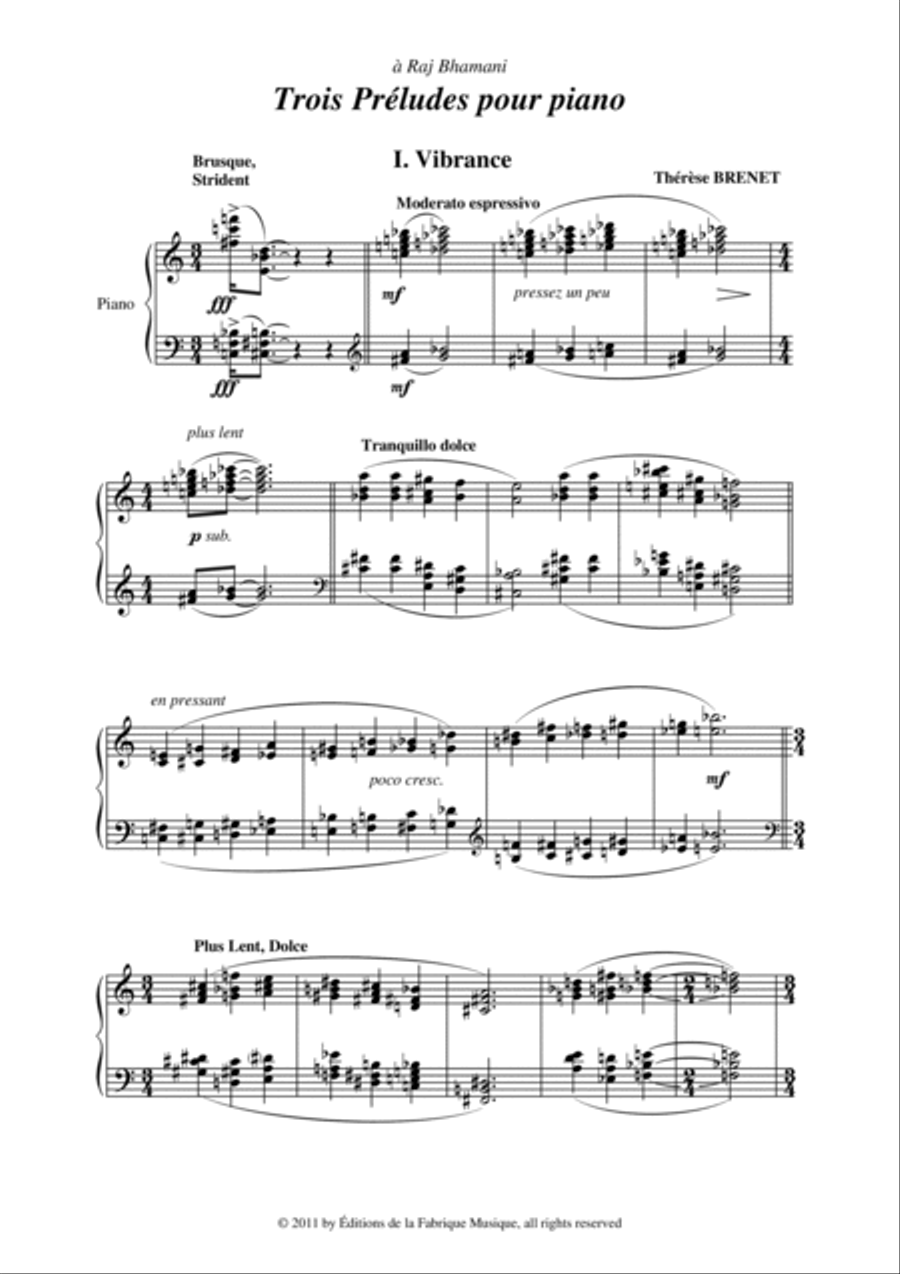 Thérèse Brenet - Trois Préludes pour le piano Piano Solo scores gallery preview page 2